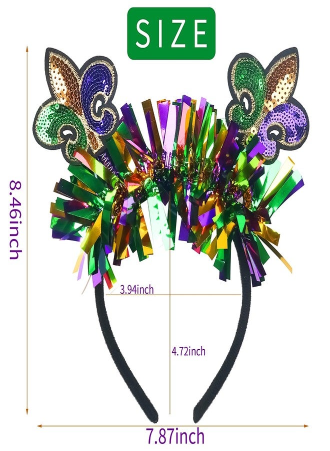 Doneace Mardi Gras Headband Carnival Headband Glitter Purple Green Gold Mask Fleur De Lis Hairband Fat Tuesday Hair Accessories for Women Girls Mardi Gras Celebration Parades Party Festival Headdress 1PCS - Image 2